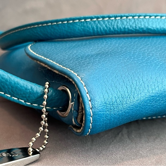 Tignanello TURQUOISE BLUE TEAL Small Pebble Leather Crossbody Flap Bag ~EUC - Picture 7 of 14